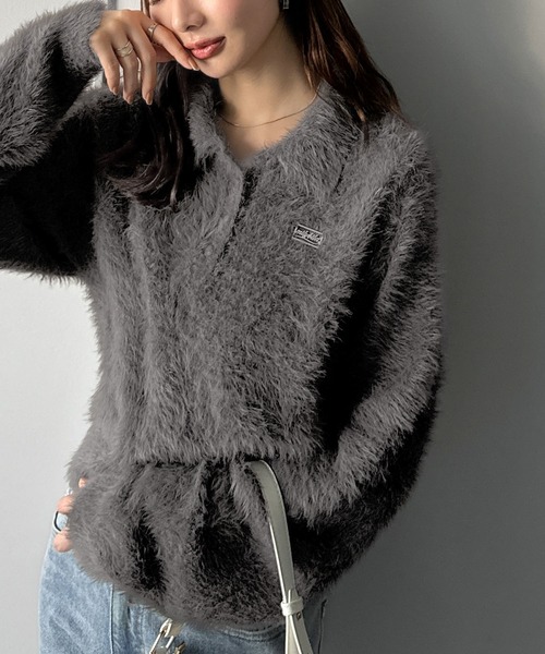 mily bilet(ミウィビレット)の「【mily bilet】カジュアルな大人ふんわり。メタルプレート使いフェザーシャギーポロニット(長袖)(ニット/セーター・レディース・チャコールグレー/グレー/チョコ/アイボリー・LARGE/MEDIUM/SMALL/X-LARGE)」の19枚目の写真