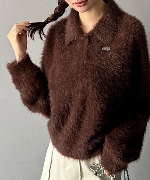 mily bilet(ミウィビレット)の「【mily bilet】カジュアルな大人ふんわり。メタルプレート使いフェザーシャギーポロニット(長袖)(ニット/セーター・レディース・チャコールグレー/グレー/チョコ/アイボリー・LARGE/MEDIUM/SMALL/X-LARGE)」の11枚目の写真
