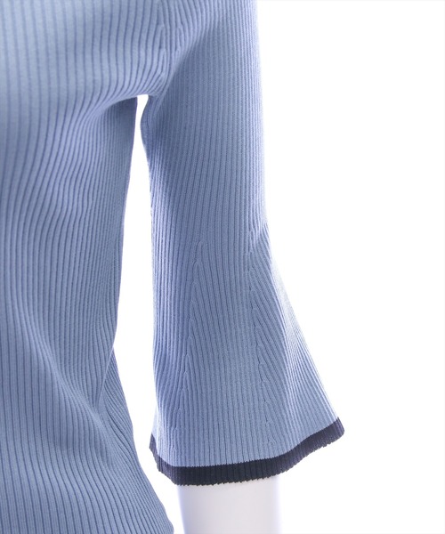 CLEAR BASIC（クリアベーシック）の「バックリボン配色フレアスリーブ5分袖ニットトップス≪SS新作≫（ニット/セーター・レディース・アイボリー/ブルーグレー/ブラック/グレー/ブラウン/ボルドー・F）」の17枚目の写真