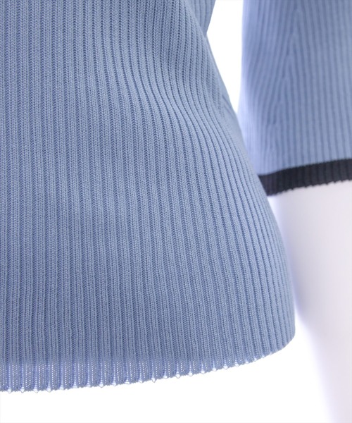 CLEAR BASIC（クリアベーシック）の「バックリボン配色フレアスリーブ5分袖ニットトップス≪SS新作≫（ニット/セーター・レディース・アイボリー/ブルーグレー/ブラック/グレー/ブラウン/ボルドー・F）」の18枚目の写真