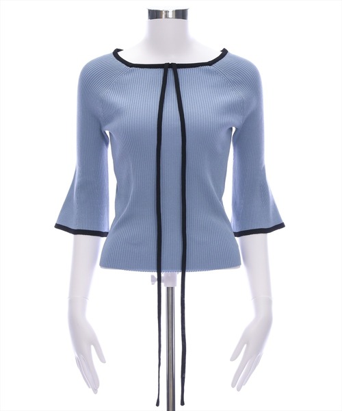 CLEAR BASIC（クリアベーシック）の「バックリボン配色フレアスリーブ5分袖ニットトップス≪SS新作≫（ニット/セーター・レディース・アイボリー/ブルーグレー/ブラック/グレー/ブラウン/ボルドー・F）」の19枚目の写真