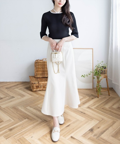 リボンファンシーニットトップス アイボリー フリーサイズ MOUSSY | RIBBON FANCY ニットトップス (ニット ) |SHEL'TTER