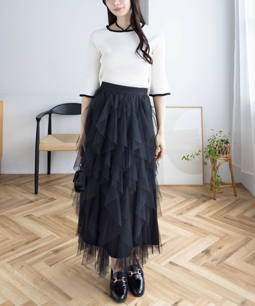 CLEAR BASIC（クリアベーシック）の「バックリボン配色フレアスリーブ5分袖ニットトップス≪SS新作≫（ニット/セーター・レディース・アイボリー/ブルーグレー/ブラック/グレー/ブラウン/ボルドー・F）」の8枚目の写真