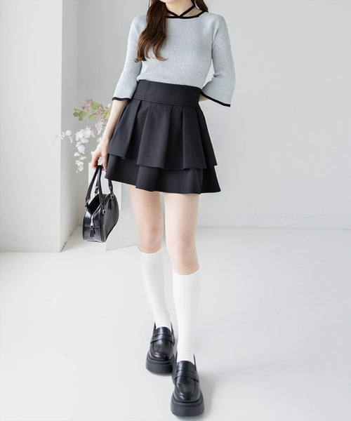 CLEAR BASIC（クリアベーシック）の「バックリボン配色フレアスリーブ5分袖ニットトップス≪SS新作≫（ニット/セーター・レディース・アイボリー/ブルーグレー/ブラック/グレー/ブラウン/ボルドー・F）」の9枚目の写真