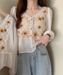 レースシフォンドッキングトップス