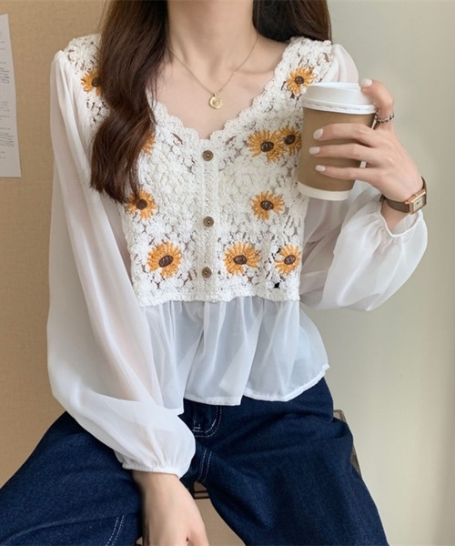 CADBURY（キャドバリー）の「レースシフォンドッキングトップス（その他トップス・レディース・ホワイト/ベージュ・FREE）」の2枚目の写真