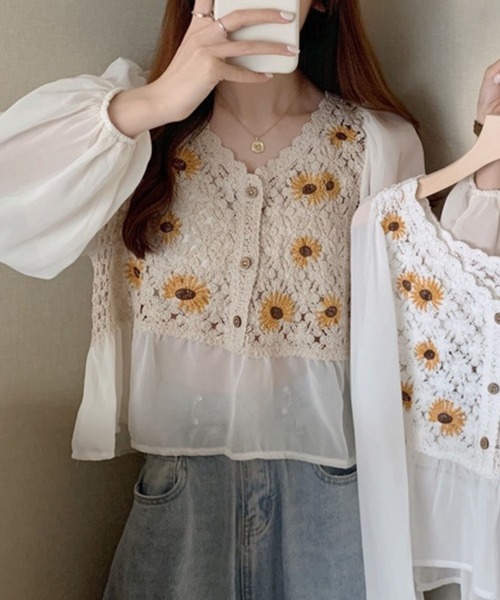 CADBURY（キャドバリー）の「レースシフォンドッキングトップス（その他トップス・レディース・ホワイト/ベージュ・FREE）」の3枚目の写真