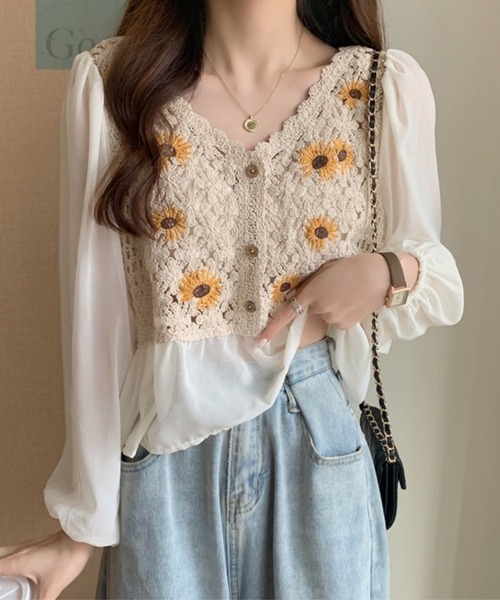 CADBURY（キャドバリー）の「レースシフォンドッキングトップス（その他トップス・レディース・ホワイト/ベージュ・FREE）」の4枚目の写真