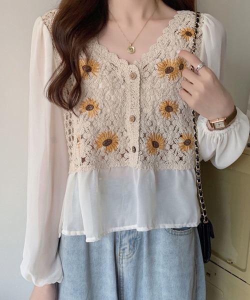 CADBURY（キャドバリー）の「レースシフォンドッキングトップス（その他トップス・レディース・ホワイト/ベージュ・FREE）」の6枚目の写真