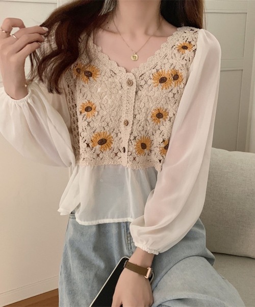 CADBURY（キャドバリー）の「レースシフォンドッキングトップス（その他トップス・レディース・ホワイト/ベージュ・FREE）」の7枚目の写真