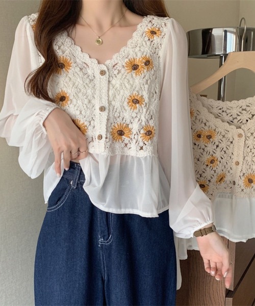 CADBURY（キャドバリー）の「レースシフォンドッキングトップス（その他トップス・レディース・ホワイト/ベージュ・FREE）」の9枚目の写真