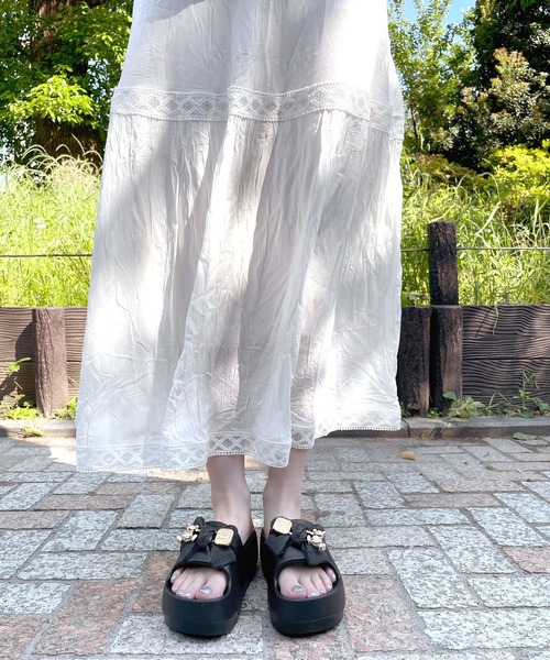 LUGG NAGG（ラグナグ）の「【軽量】リボンモチーフつき厚底シャワーサンダル（サンダル・レディース・ホワイト/ベージュ/ブラック・M/L）」の7枚目の写真