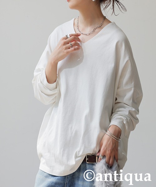 antiqua(アンティカ)の「シュッと美コクーンバスクトップス(Tシャツ/カットソー・レディース・ブラック/カーキ/ネイビー/ホワイト/アッシュグレー・B/V)」の2枚目の写真