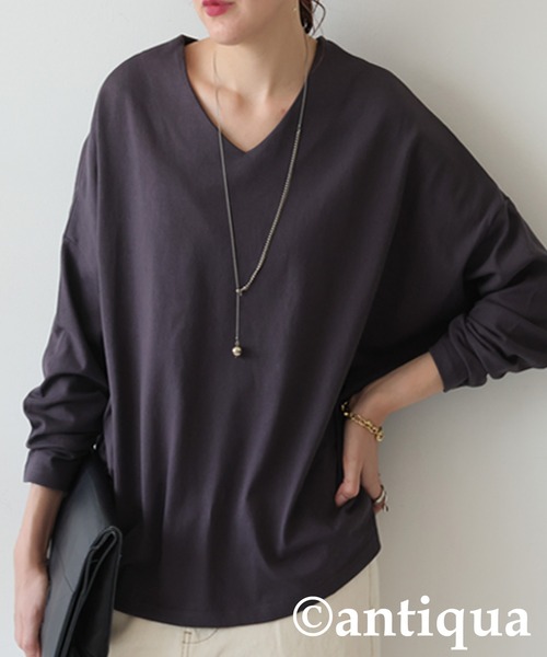 antiqua(アンティカ)の「シュッと美コクーンバスクトップス(Tシャツ/カットソー・レディース・ブラック/カーキ/ネイビー/ホワイト/アッシュグレー・B/V)」の4枚目の写真