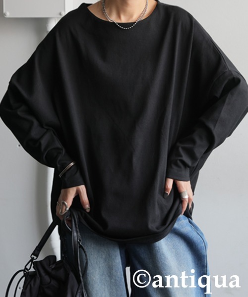 antiqua(アンティカ)の「シュッと美コクーンバスクトップス(Tシャツ/カットソー・レディース・ブラック/カーキ/ネイビー/ホワイト/アッシュグレー・B/V)」の3枚目の写真