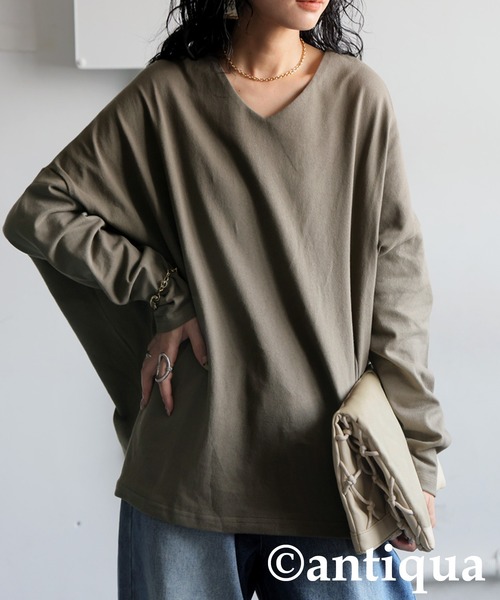 antiqua(アンティカ)の「シュッと美コクーンバスクトップス(Tシャツ/カットソー・レディース・ブラック/カーキ/ネイビー/ホワイト/アッシュグレー・B/V)」の15枚目の写真
