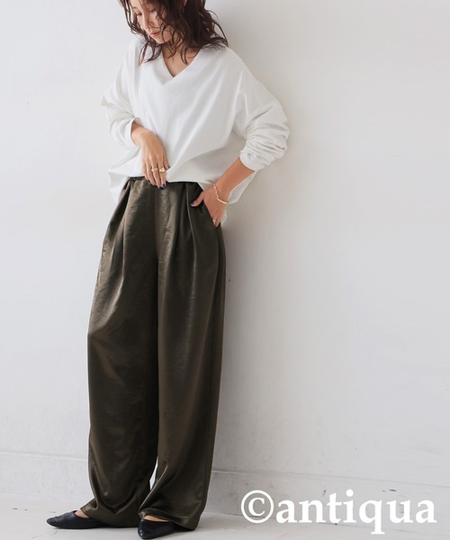 antiqua(アンティカ)の「シュッと美コクーンバスクトップス(Tシャツ/カットソー・レディース・ブラック/カーキ/ネイビー/ホワイト/アッシュグレー・B/V)」の7枚目の写真