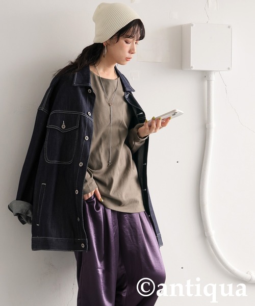 antiqua(アンティカ)の「シュッと美コクーンバスクトップス(Tシャツ/カットソー・レディース・ブラック/カーキ/ネイビー/ホワイト/アッシュグレー・B/V)」の16枚目の写真