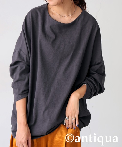 antiqua(アンティカ)の「シュッと美コクーンバスクトップス(Tシャツ/カットソー・レディース・ブラック/カーキ/ネイビー/ホワイト/アッシュグレー・B/V)」の13枚目の写真
