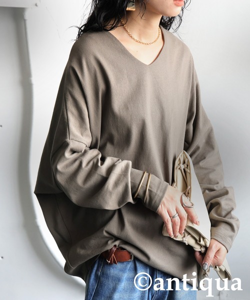 antiqua(アンティカ)の「シュッと美コクーンバスクトップス(Tシャツ/カットソー・レディース・ブラック/カーキ/ネイビー/ホワイト/アッシュグレー・B/V)」の14枚目の写真
