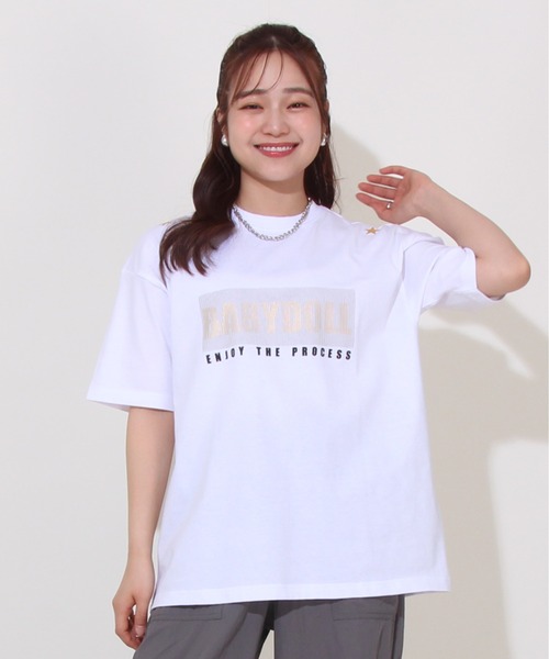 セール】【綿100％】親子お揃い 箔ボックスロゴ Tシャツ 0589A（T