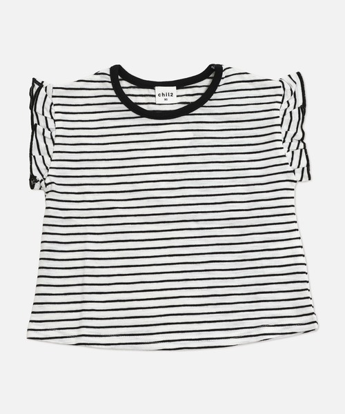 chil2(チルツー)の「綿100% スラブ天竺ボーダー 袖フリルTシャツ(Tシャツ/カットソー・キッズ・ホワイト/ネイビー/イエロー/ブラック・80cm/90cm/100cm/110cm/120cm/130cm/140cm)」の16枚目の写真