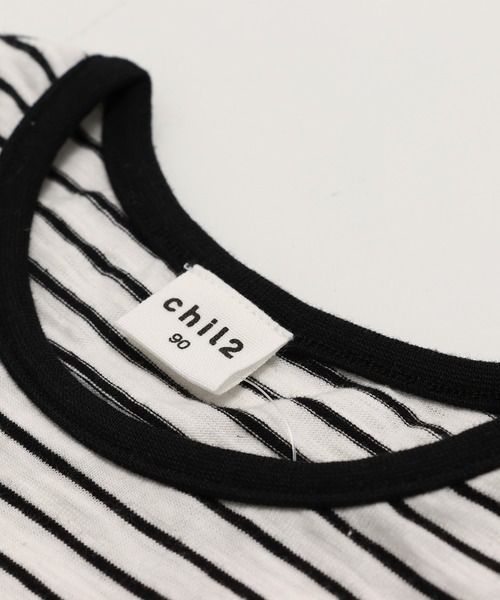 chil2(チルツー)の「綿100% スラブ天竺ボーダー 袖フリルTシャツ(Tシャツ/カットソー・キッズ・ホワイト/ネイビー/イエロー/ブラック・80cm/90cm/100cm/110cm/120cm/130cm/140cm)」の18枚目の写真