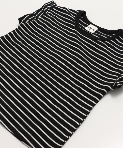 chil2(チルツー)の「綿100% スラブ天竺ボーダー 袖フリルTシャツ(Tシャツ/カットソー・キッズ・ホワイト/ネイビー/イエロー/ブラック・80cm/90cm/100cm/110cm/120cm/130cm/140cm)」の15枚目の写真