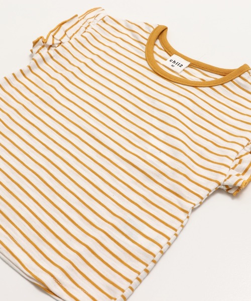 chil2(チルツー)の「綿100% スラブ天竺ボーダー 袖フリルTシャツ(Tシャツ/カットソー・キッズ・ホワイト/ネイビー/イエロー/ブラック・80cm/90cm/100cm/110cm/120cm/130cm/140cm)」の14枚目の写真