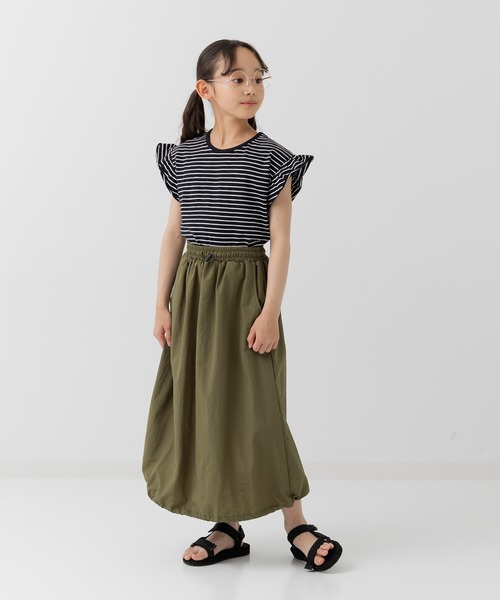 chil2(チルツー)の「綿100% スラブ天竺ボーダー 袖フリルTシャツ(Tシャツ/カットソー・キッズ・ホワイト/ネイビー/イエロー/ブラック・80cm/90cm/100cm/110cm/120cm/130cm/140cm)」の12枚目の写真