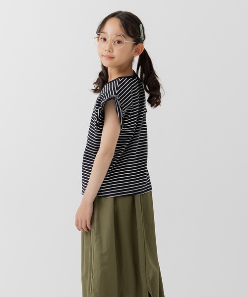 chil2(チルツー)の「綿100% スラブ天竺ボーダー 袖フリルTシャツ(Tシャツ/カットソー・キッズ・ホワイト/ネイビー/イエロー/ブラック・80cm/90cm/100cm/110cm/120cm/130cm/140cm)」の11枚目の写真