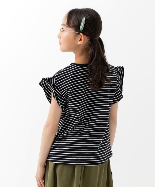 chil2(チルツー)の「綿100% スラブ天竺ボーダー 袖フリルTシャツ(Tシャツ/カットソー・キッズ・ホワイト/ネイビー/イエロー/ブラック・80cm/90cm/100cm/110cm/120cm/130cm/140cm)」の9枚目の写真