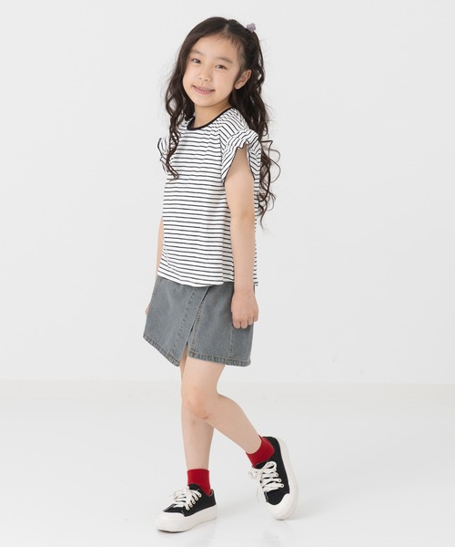 chil2(チルツー)の「綿100% スラブ天竺ボーダー 袖フリルTシャツ(Tシャツ/カットソー・キッズ・ホワイト/ネイビー/イエロー/ブラック・80cm/90cm/100cm/110cm/120cm/130cm/140cm)」の8枚目の写真