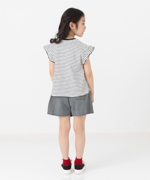 chil2(チルツー)の「綿100% スラブ天竺ボーダー 袖フリルTシャツ(Tシャツ/カットソー・キッズ・ホワイト/ネイビー/イエロー/ブラック・80cm/90cm/100cm/110cm/120cm/130cm/140cm)」の7枚目の写真