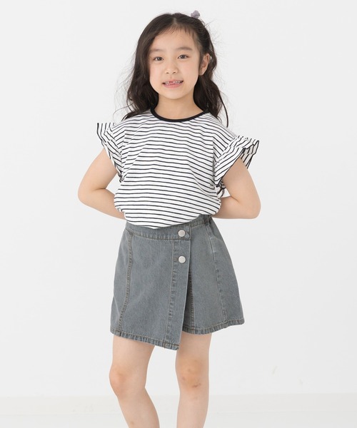 chil2(チルツー)の「綿100% スラブ天竺ボーダー 袖フリルTシャツ(Tシャツ/カットソー・キッズ・ホワイト/ネイビー/イエロー/ブラック・80cm/90cm/100cm/110cm/120cm/130cm/140cm)」の5枚目の写真