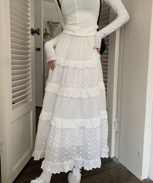 SHEPP（シープ）の「レースティアードフリルロングスカート（スカート・レディース・ホワイト・M/L）」の3枚目の写真