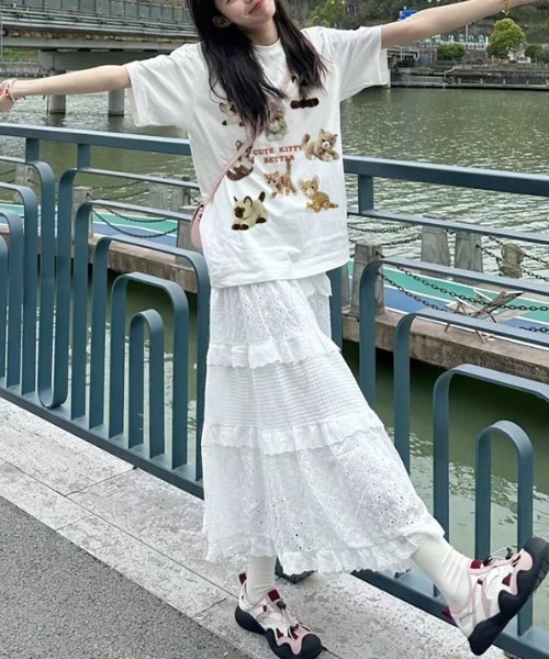 SHEPP（シープ）の「レースティアードフリルロングスカート（スカート・レディース・ホワイト・M/L）」の8枚目の写真