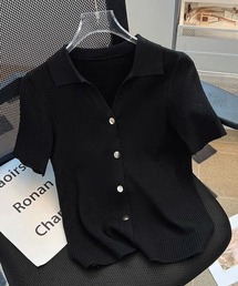 週末限定価格！HYEON完売商品！新品未使用 ブラック 半袖カーディガン カーディガン/ボレロ（ブラック/黒色系・半袖）ファッション通販