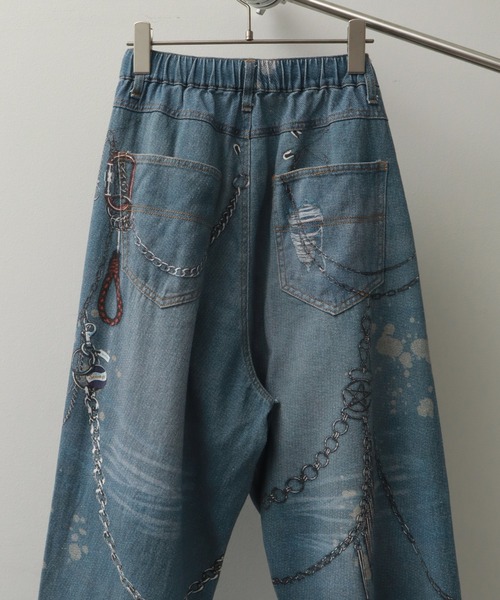 【グランジ】DND4DES × Faychuiデジタルプリントデニム DND4DES x FayChui] Floral Print Denim Pants - BCAESAR