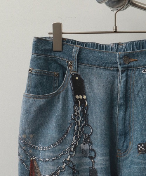 【平成GAL】DND4DES 宝石ラメチャームデジタルプリントフレアデニムパンツ 平成GAL】DND4DES 宝石ラメチャームデジタルプリントフレア