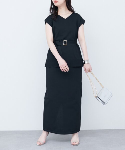 ベルト付プリーツAラインスカート　ニットセット FREE STYLISTS スカート サイドプリーツロングスカート ベルト
