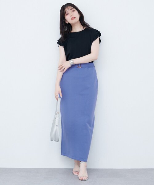 natural couture（ナチュラルクチュール）の「セットアップ対応　べっこうベルト付きニットタイトスカート（スカート・レディース・ブラック/ライトベージュ/ブルー/パープル・FREE/LARGE）」の21枚目の写真