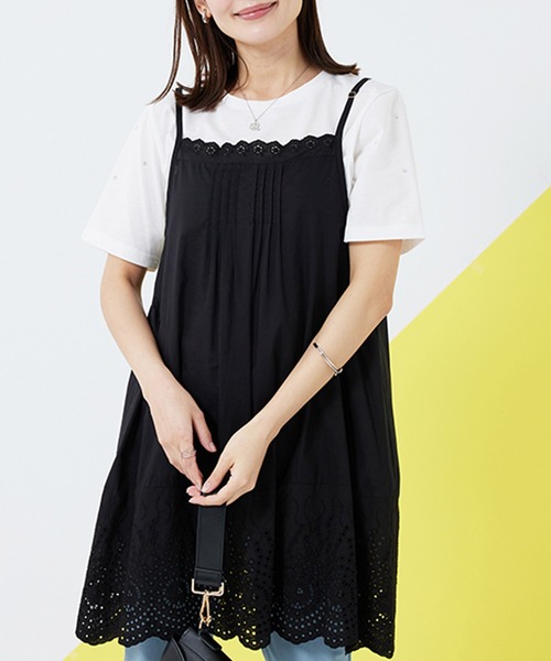BELLUNA PLUS(ベルーナ)の「刺しゅう使いキャミチュニックアンサンブル(チュニック・レディース・ブラック/カーキ・MEDIUM/X-LARGE/LARGE)」の1枚目の写真