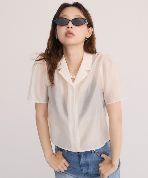 セール】オープンカラーシアーシャツ（シャツ/ブラウス）｜EIMY