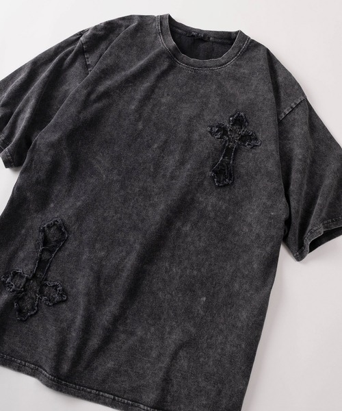 SlashDate（スラッシュデイト）の「【82】スノーウォッシュ ヴィンテージテイスト ワッペンTシャツ  メンズ　レディース（Tシャツ/カットソー・メンズ・グレー/ブラック系その他/ブラック/グレー系その他・M/L）」の12枚目の写真
