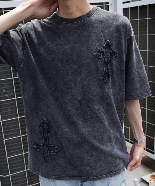 SlashDate（スラッシュデイト）の「【82】スノーウォッシュ ヴィンテージテイスト ワッペンTシャツ  メンズ　レディース（Tシャツ/カットソー・メンズ・グレー/ブラック系その他/ブラック/グレー系その他・M/L）」の13枚目の写真
