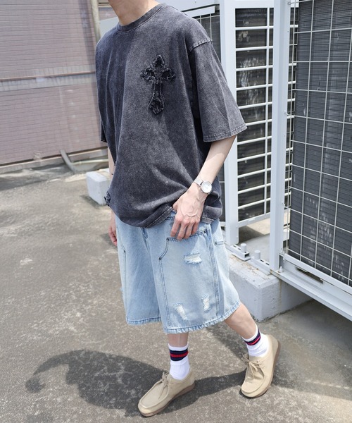 SlashDate（スラッシュデイト）の「【82】スノーウォッシュ ヴィンテージテイスト ワッペンTシャツ  メンズ　レディース（Tシャツ/カットソー・メンズ・グレー/ブラック系その他/ブラック/グレー系その他・M/L）」の15枚目の写真