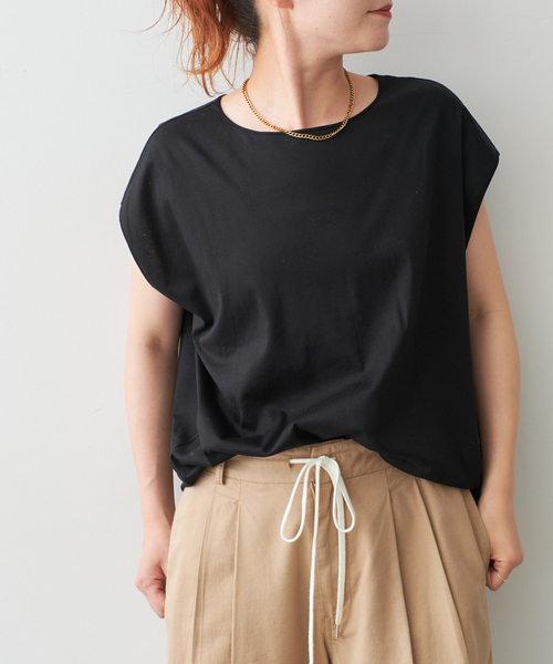 スピックアンドスパン　汗ジミ防止 / コクーンシルエットTシャツ　新品　黒 セール】汗ジミ防止 / コクーンシルエットTシャツ（Tシャツ