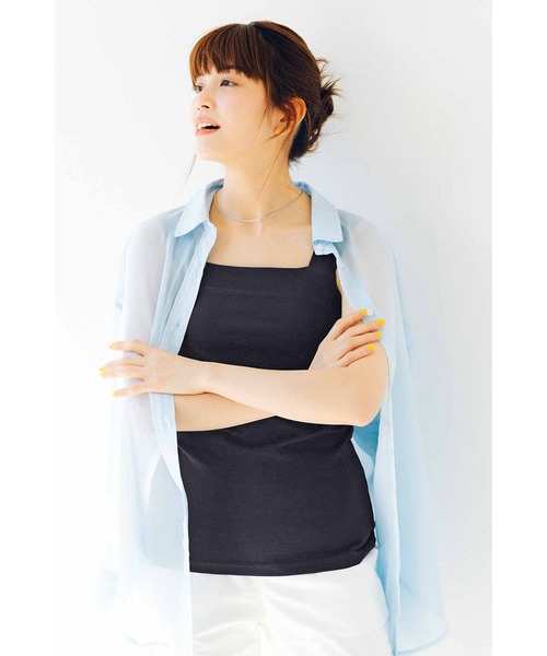 Live in comfort（リブインコンフォート）の「リブ　イン　コンフォート　大人のマナーを守る　チラ見え防止の抗菌防臭カットソータンクトップ（タンクトップ・レディース・ブラック/ホワイト/チャコールグレー・L/LL/M）」の3枚目の写真