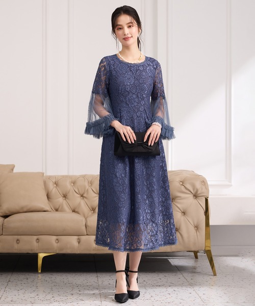 DRESS PLUS（ドレスプラス）の「透け袖レースのこなれパーティードレス（ドレス・レディース・ネイビー/ダークブルー/ブラック・S/M/L/XL/XXL）」の3枚目の写真